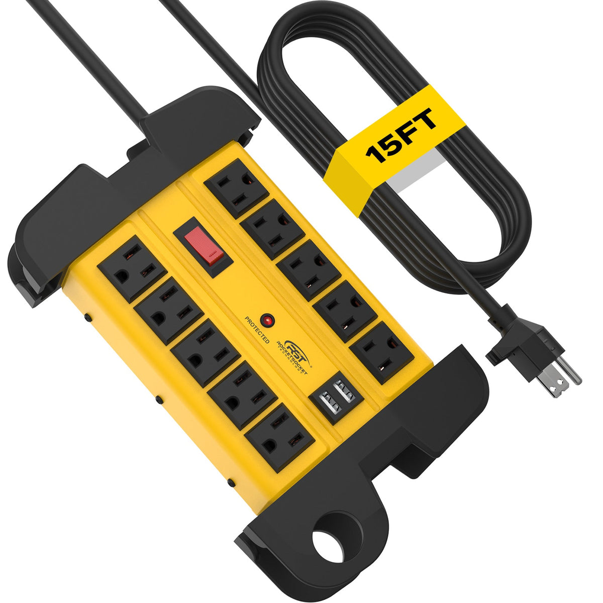 CRST 10-Outlet Metal Power Strip Surge Protector, 2800 Joules, 15ft with Cord Management-0