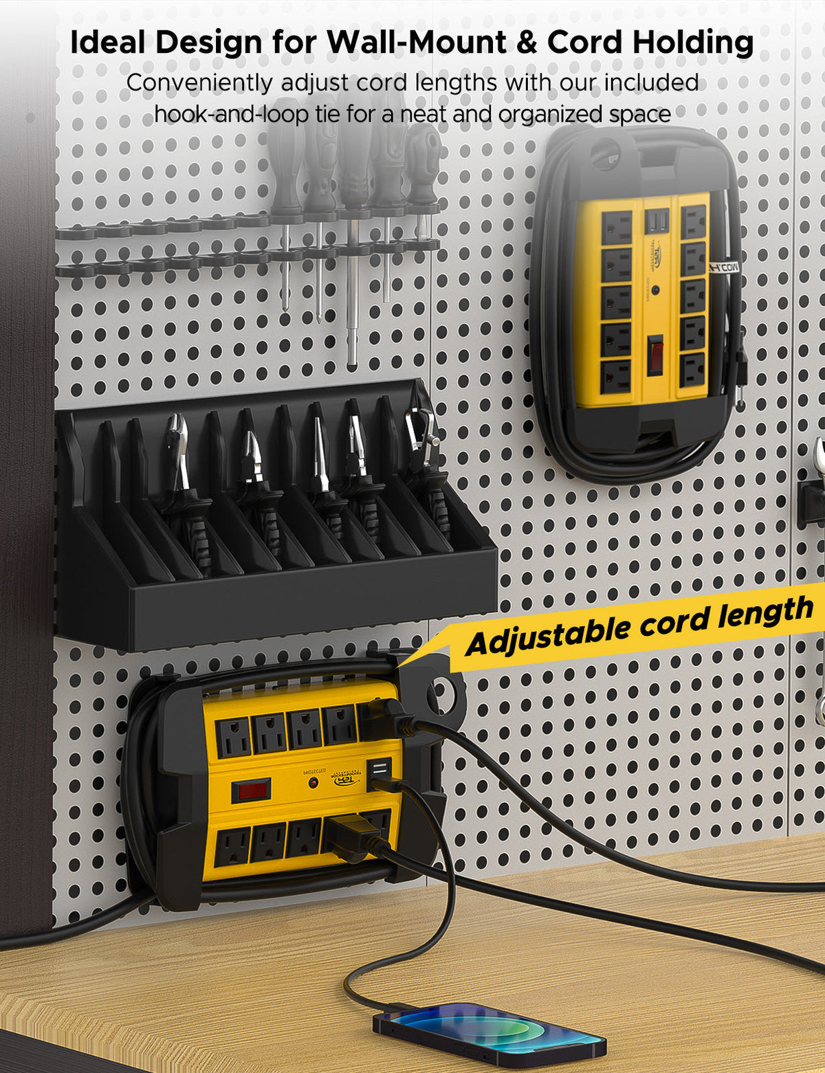 CRST 10-Outlet Metal Power Strip Surge Protector, 2800 Joules, 15ft with Cord Management-1