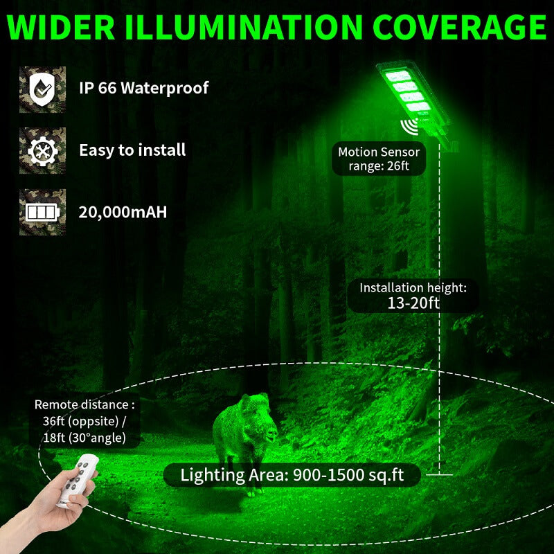 Powerful Solar Green Feeder Light for Hunting — 25,000 Lumens