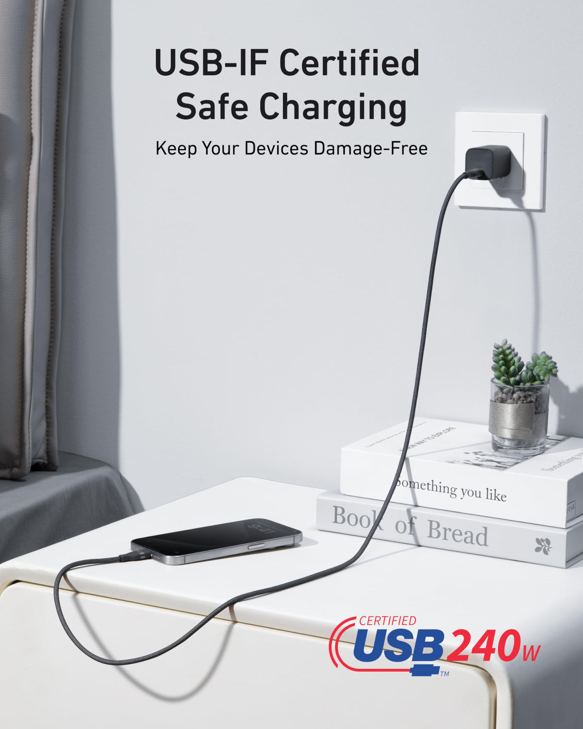 Anker USB-C to USB-C Cable (3 ft / 6 ft / 10 ft, 240W, Upcycled-Braided)