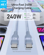Anker USB-C to USB-C Cable (3 ft / 6 ft / 10 ft, 240W, Upcycled-Braided)