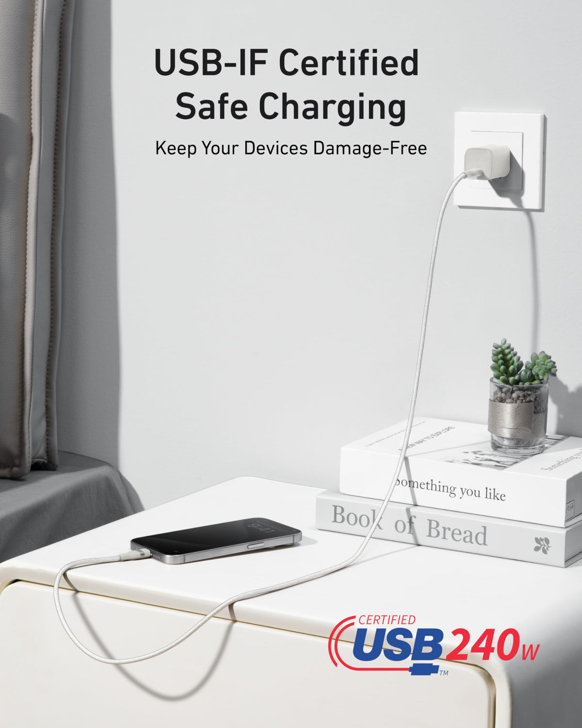 Anker USB-C to USB-C Cable (3 ft / 6 ft / 10 ft, 240W, Upcycled-Braided)