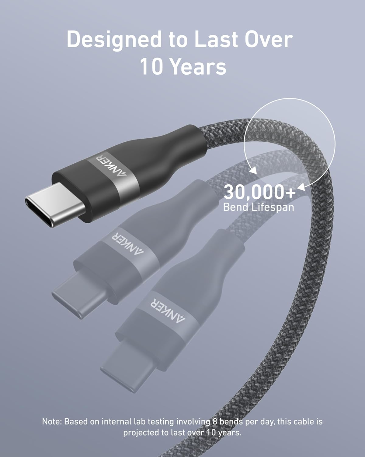 Anker USB-C to USB-C Cable (3 ft / 6 ft / 10 ft, 240W, Upcycled-Braided)