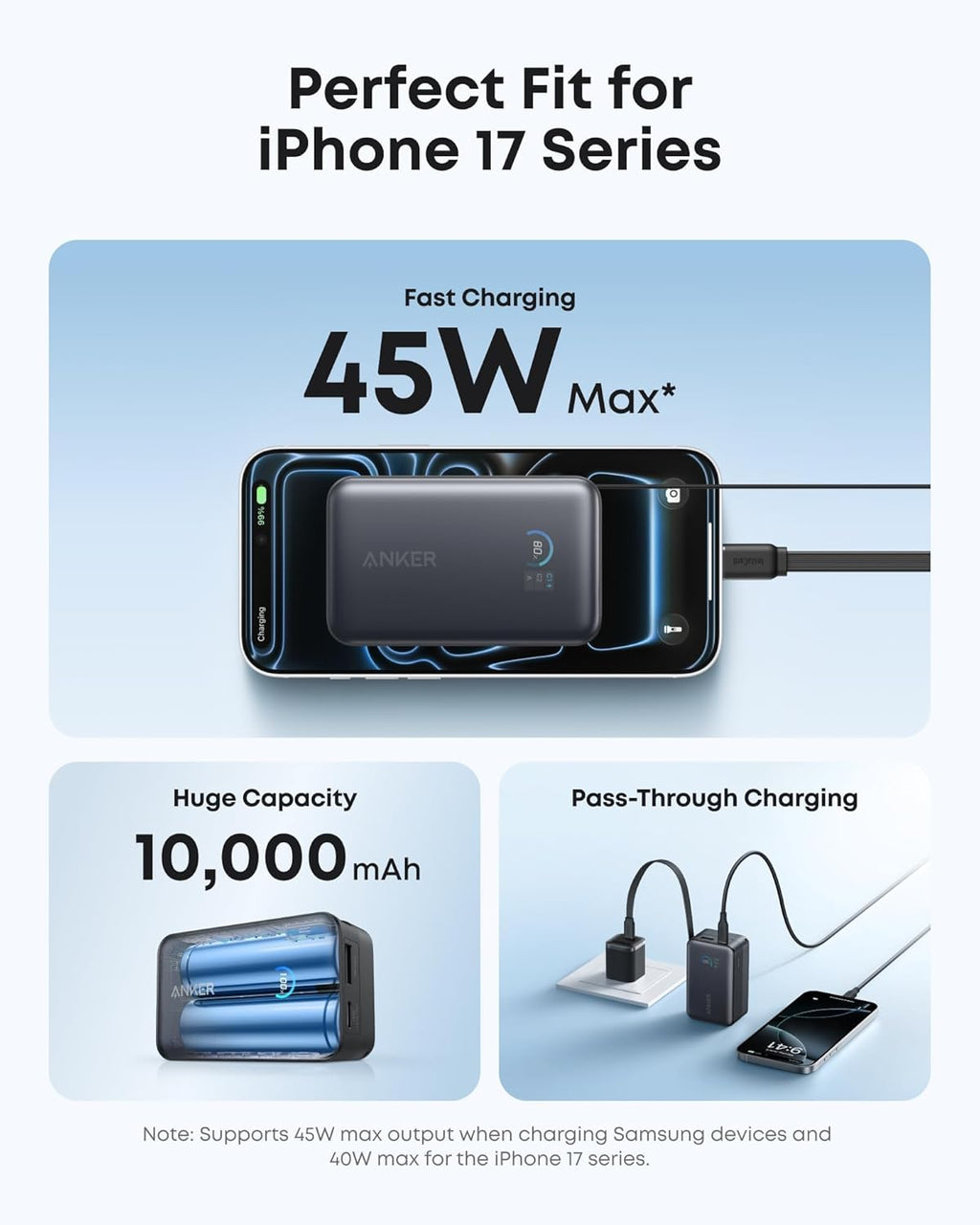 Anker Nano 10K 45W - Black capacity and USB-C charging illustration