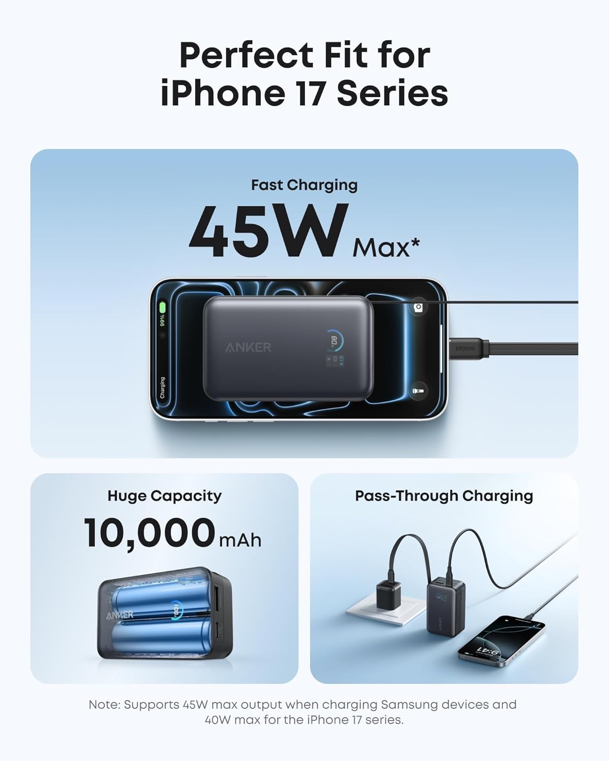 Anker Nano 10K 45W - Black capacity and USB-C charging illustration