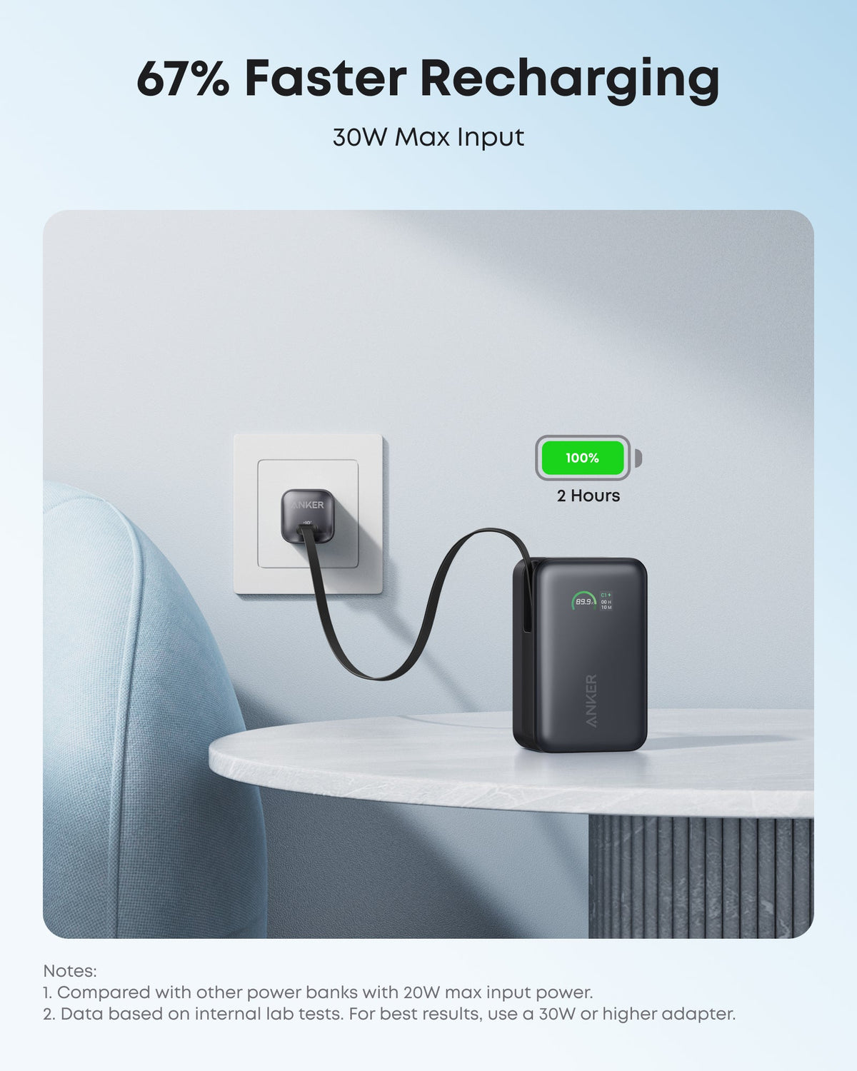 Anker Nano 10K 45W - Black USB-C recharging illustration