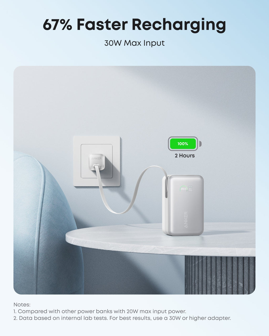 Anker Nano 10K 45W - Aurora White USB-C recharging illustration