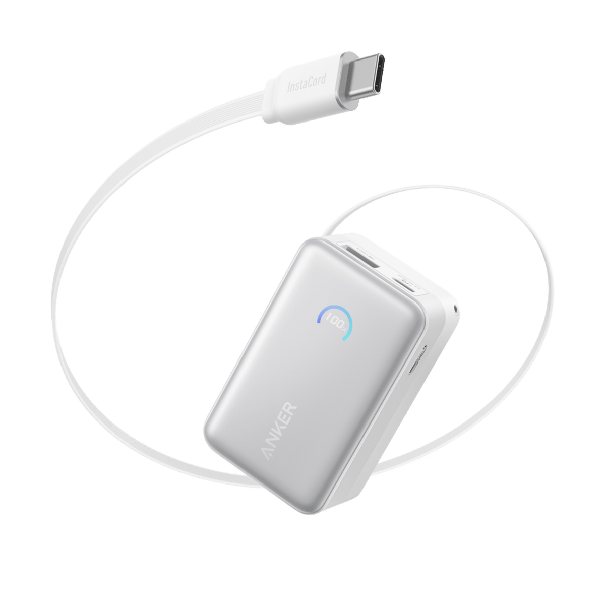 Anker Nano 10K 45W - Aurora White power bank with retractable USB-C cable