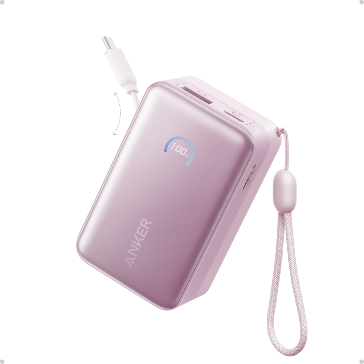 Anker Nano 10K 45W - Pink Aura power bank with retractable USB-C cable