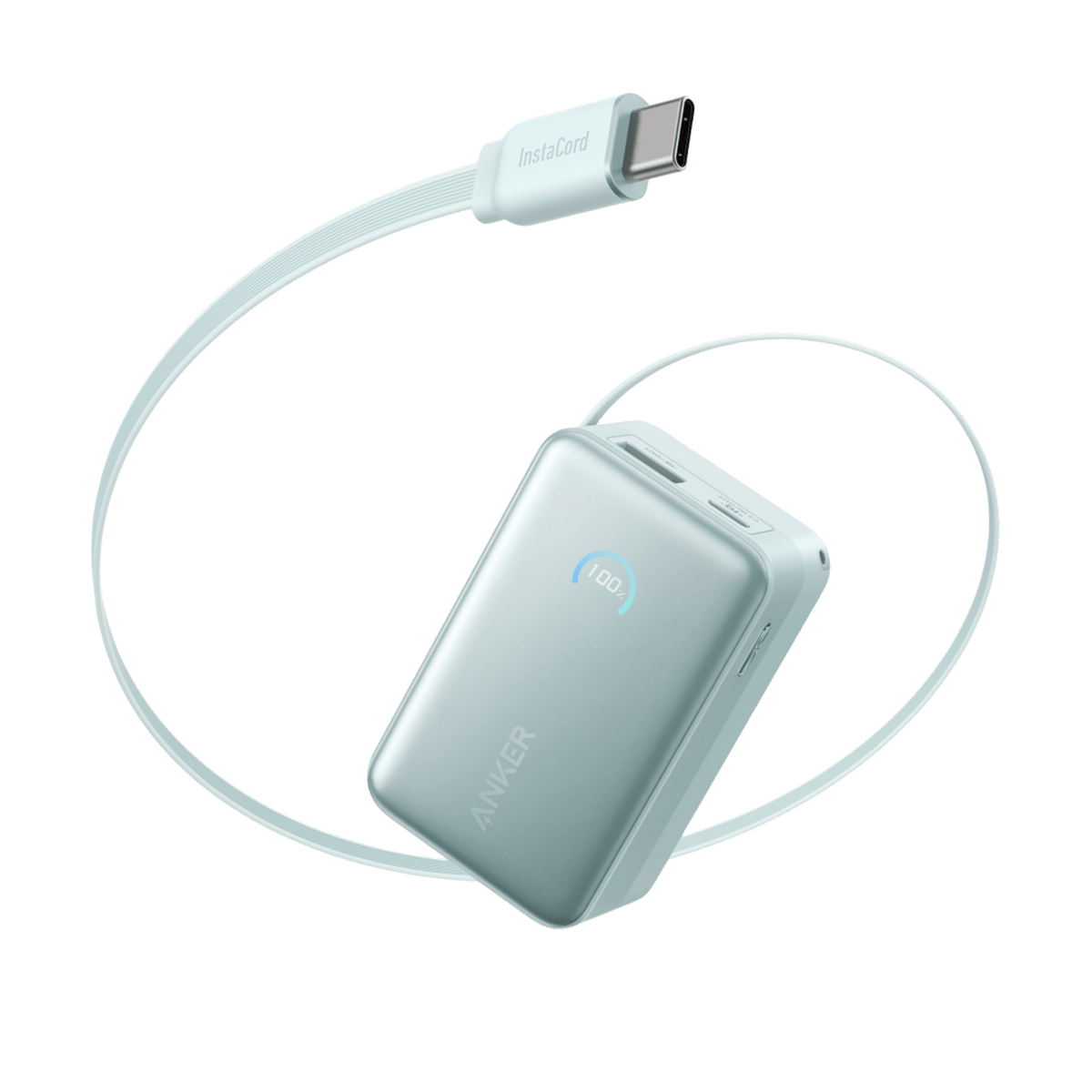 Anker Nano 10K 45W - Teal Oasis power bank with retractable USB-C cable