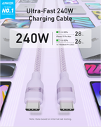 Anker USB-C to USB-C Cable (3 ft / 6 ft / 10 ft, 240W, Upcycled-Braided)