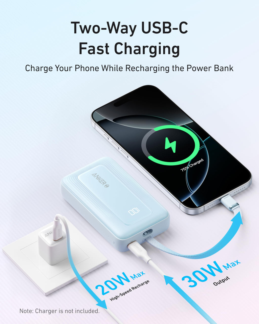 Anker Zolo 10K 30W Power Bank with Built-In USB-C Cable