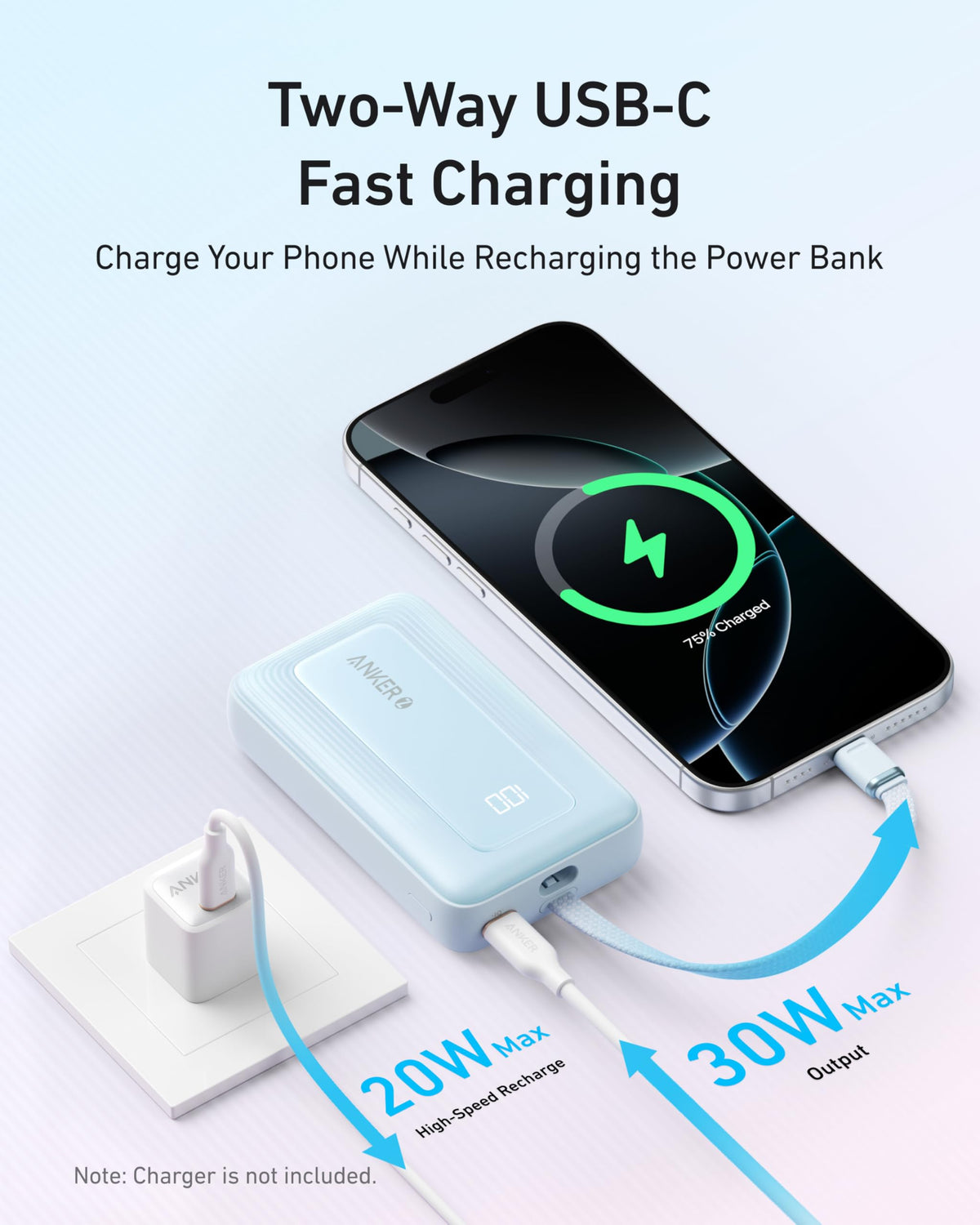 Anker Zolo 10K 30W Power Bank with Built-In USB-C Cable