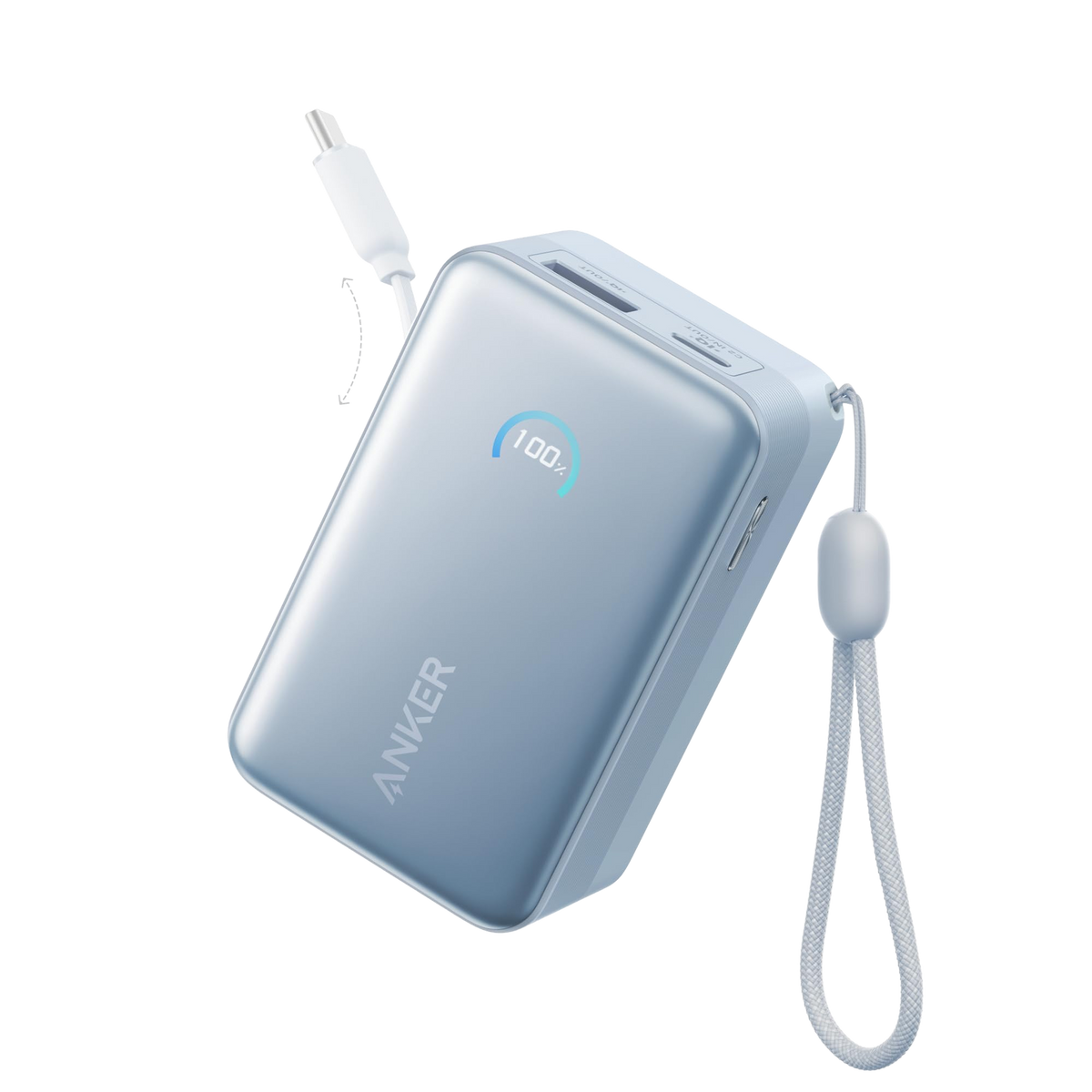 Anker Nano 10K 45W - Misty Blue power bank with retractable USB-C cable
