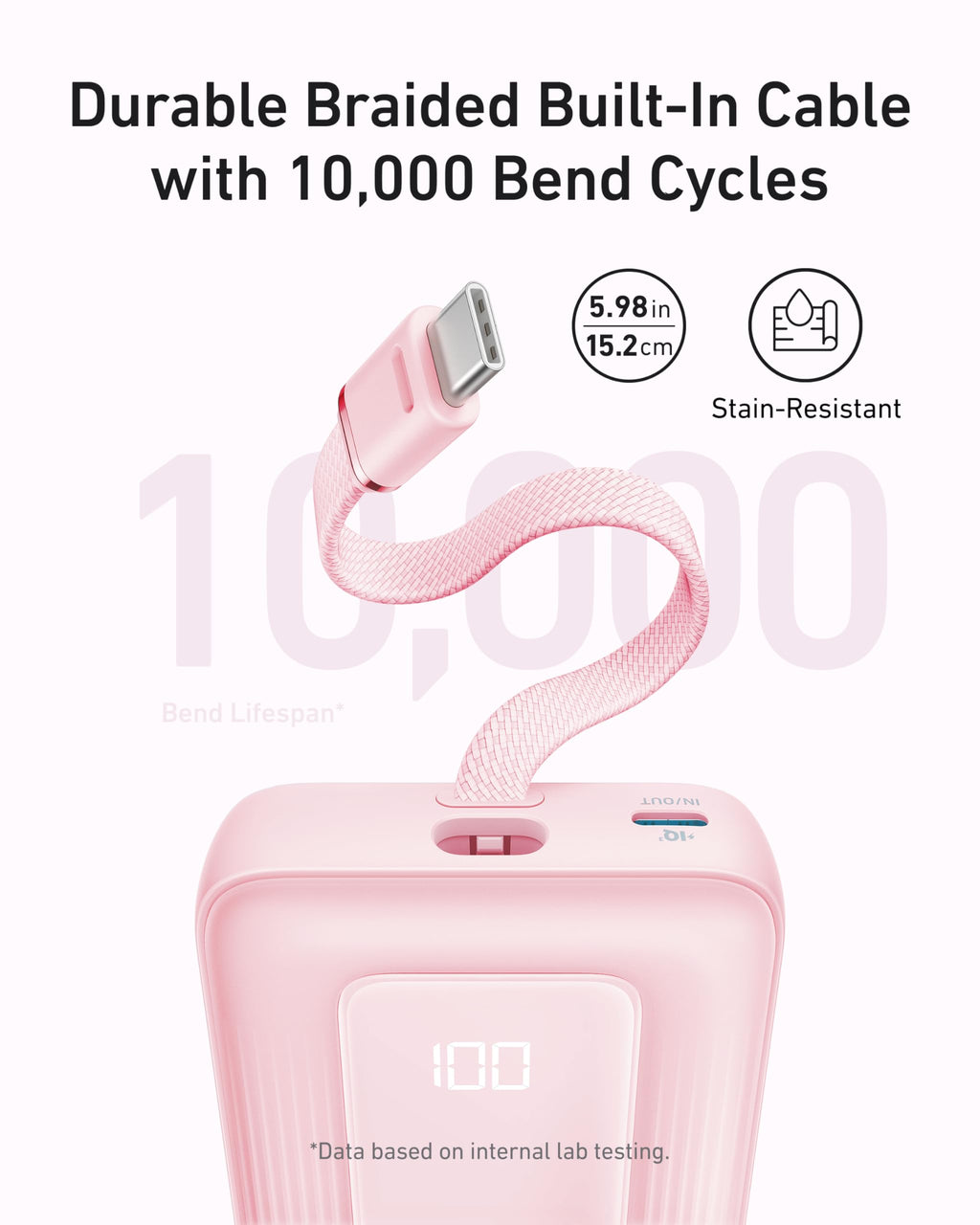 Anker Zolo 10K 30W Power Bank with Built-In USB-C Cable
