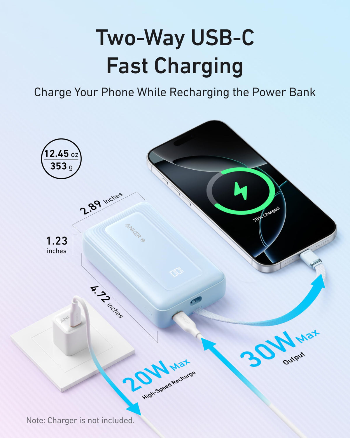 Anker Zolo 10K 30W Power Bank with Built-In USB-C Cable
