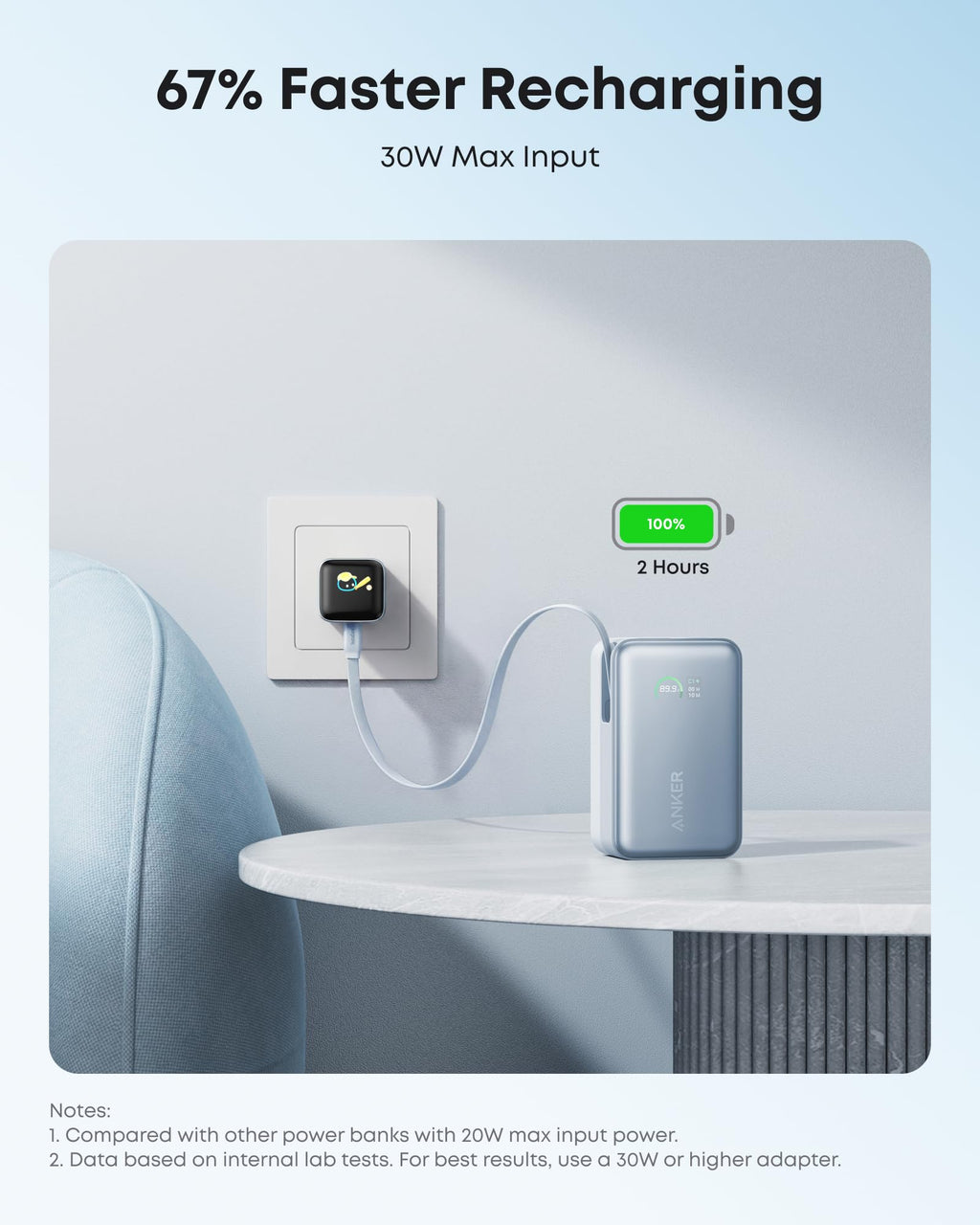 Anker Nano 10K 45W - Misty Blue USB-C recharging illustration
