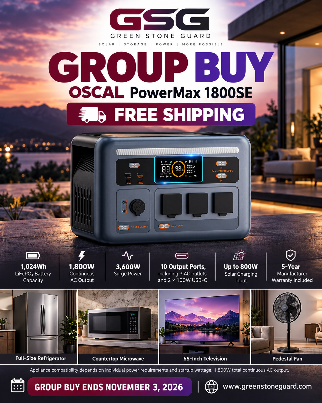 OSCAL PowerMax 1800 SE U.S. Portable Power Station | 1024Wh, 1800W, 120V