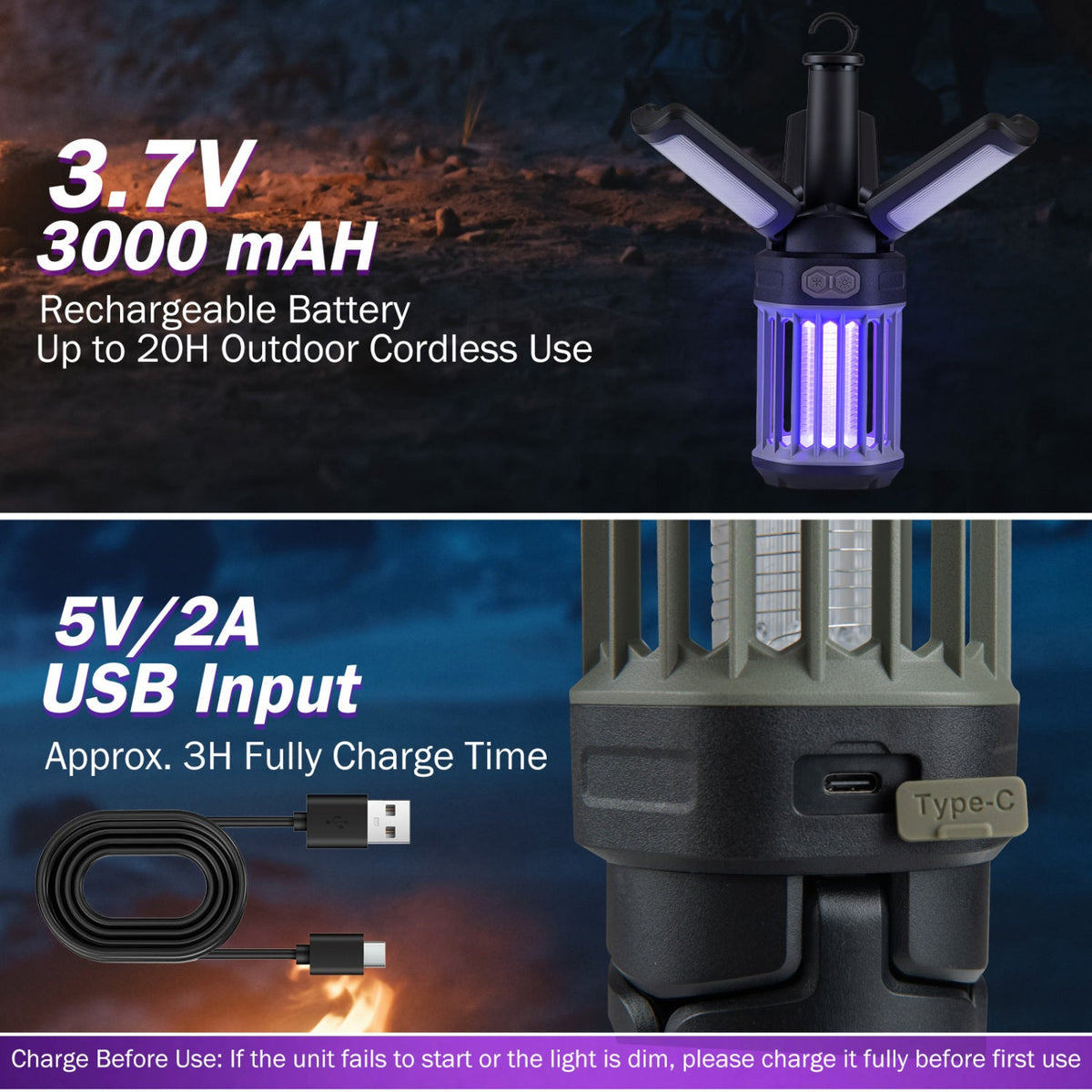 USB-C Rechargeable Bug Zapper & Folding Camping Lantern