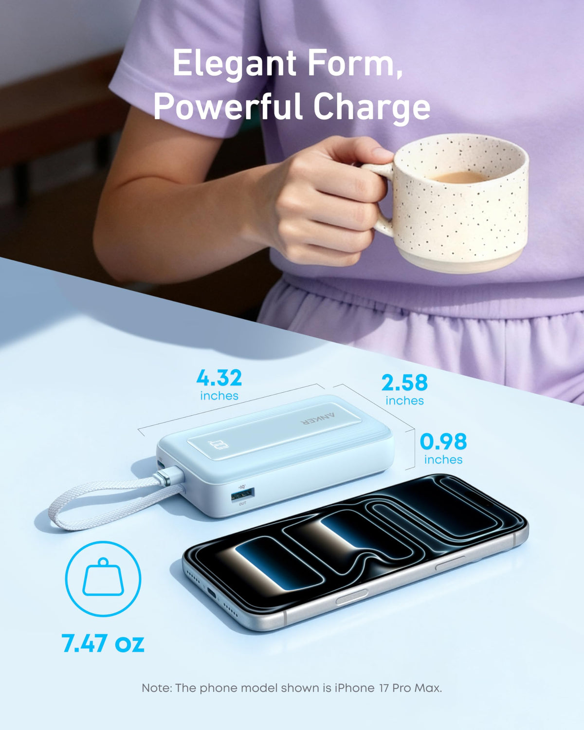 Anker Zolo 10K 30W Power Bank with Built-In USB-C Cable