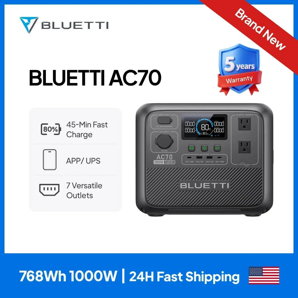 BLUETTI AC70 Portable Power Station | 1000W 768Wh, Generator for Road Trip, Off-grid, Power Outage-0