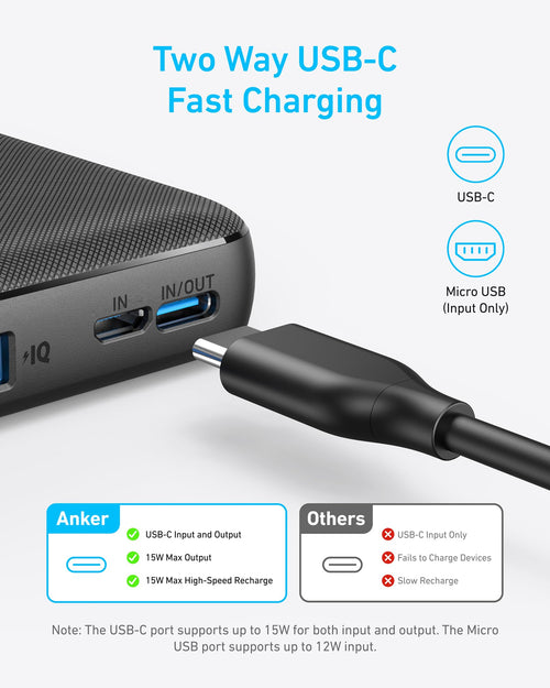 Anker 313 PowerCore 10K - Black USB-C input and output