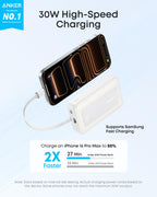 Anker Zolo 10K 30W Power Bank with Built-In USB-C Cable