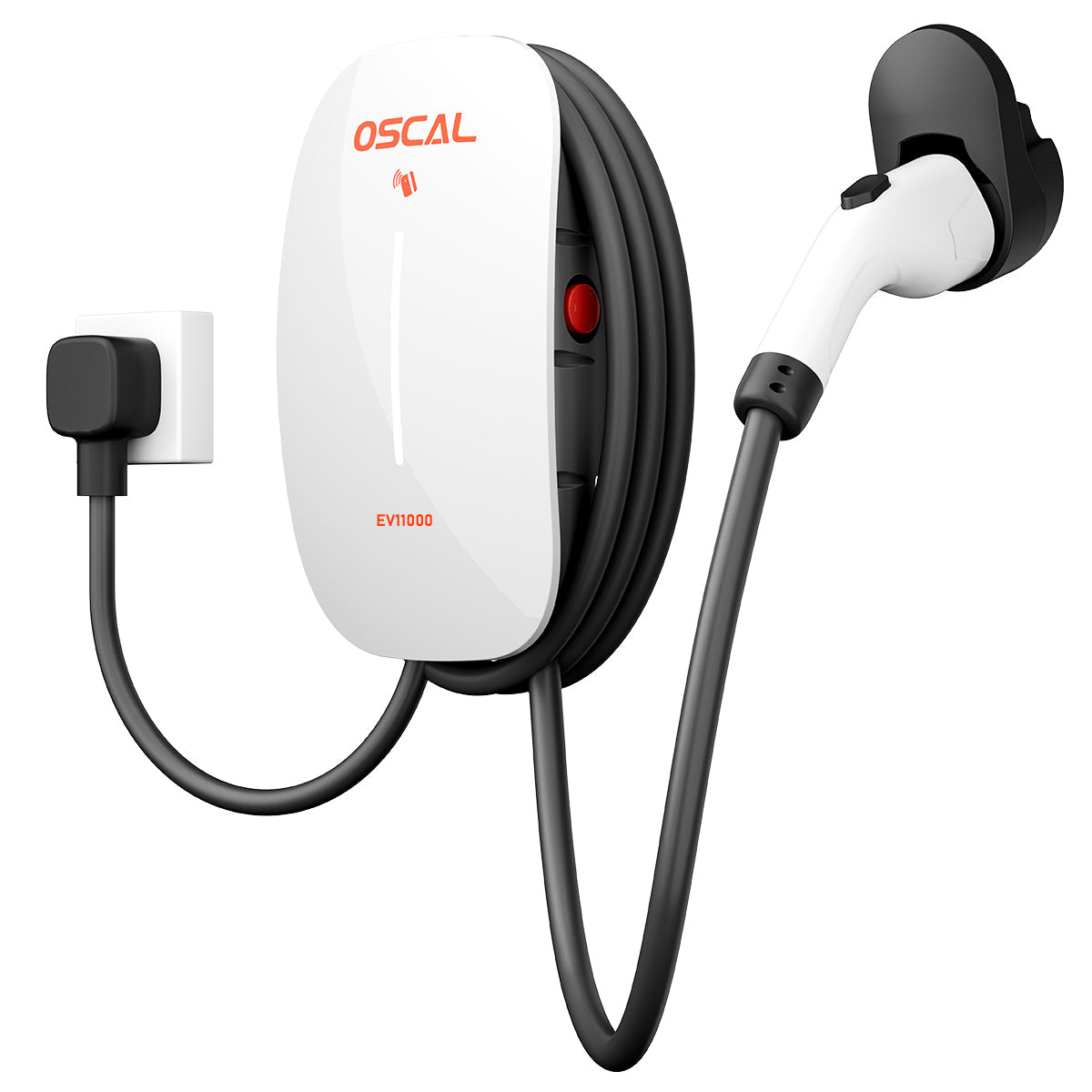 White OSCAL EV11000 charger and charging cable — manufacturer image
