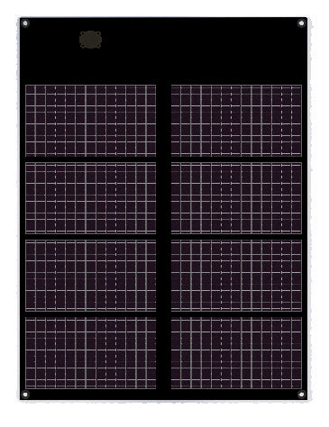 PowerFilm F16-1200 20W solar panel fully unfolded — manufacturer photograph