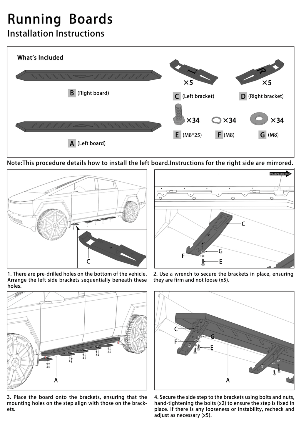 Tesla Cybertruck Running Board Set Nerf Bars Side Steps Solid Design