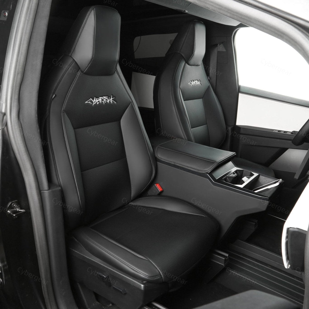 Tesla Cybertruck Seat Covers Leather Seat Protector Full Coverage(Black/White)