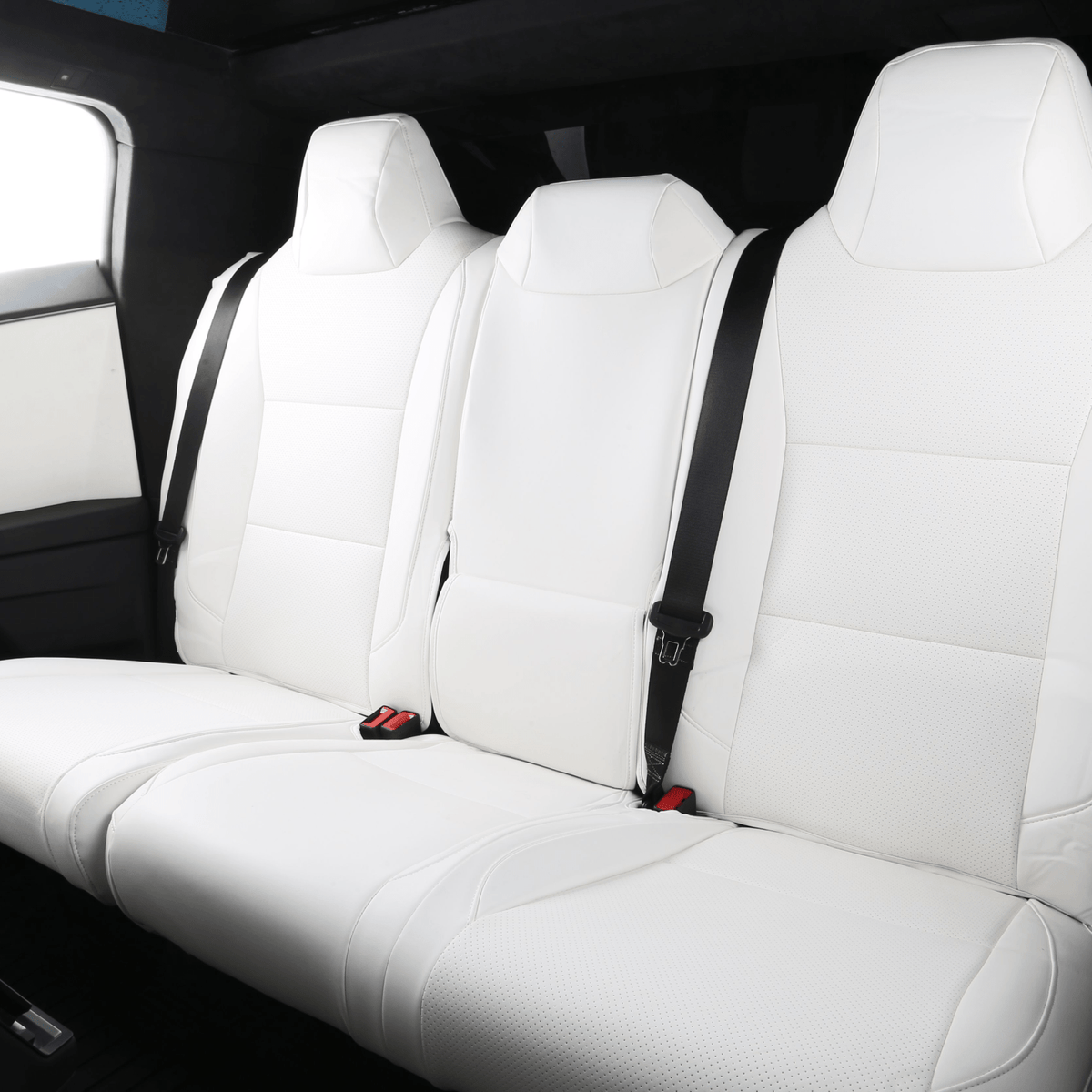 Tesla Cybertruck Seat Covers Leather Seat Protector Full Coverage(Black/White)